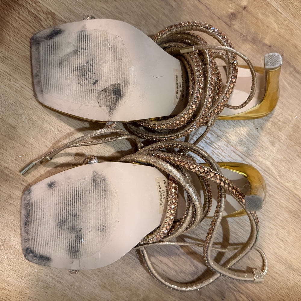 Steve Madden Gold and Tan Strappy Heels - Picture 2 of 4